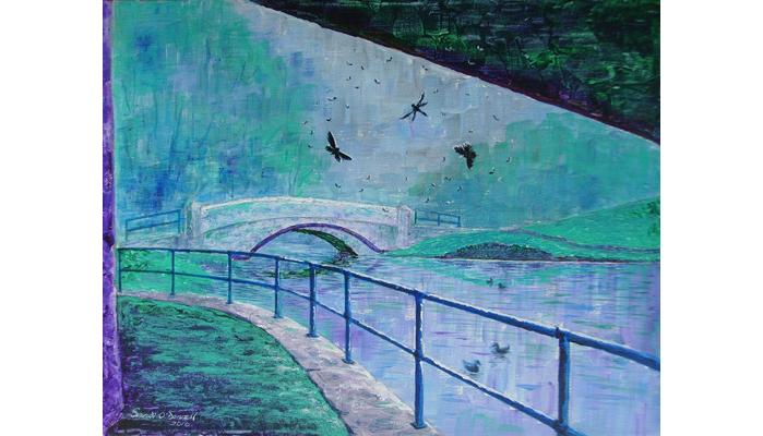 SandiODonnellmile1MothsunderthebridgetheItchenMansbridgeAcrylic